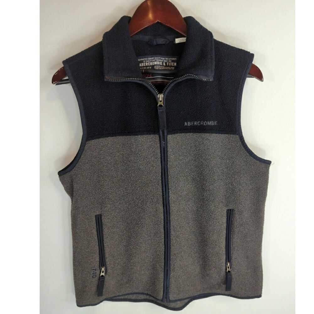 Vintage Abercrombie & Fitch Gray Sherpa Fleece Full Zip Vest‎ Mens Medium
